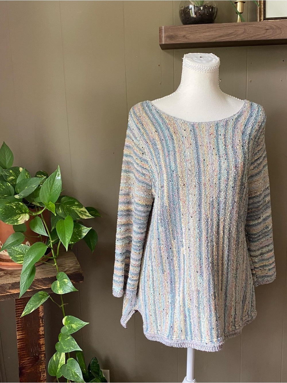 J. Jill Multicolor pastel striped knit Scoop Neck pullover Sweater